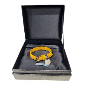 Prada Yellow Saffiano Leather Silver-Tone Bracelet. Size 6.75 adjustable